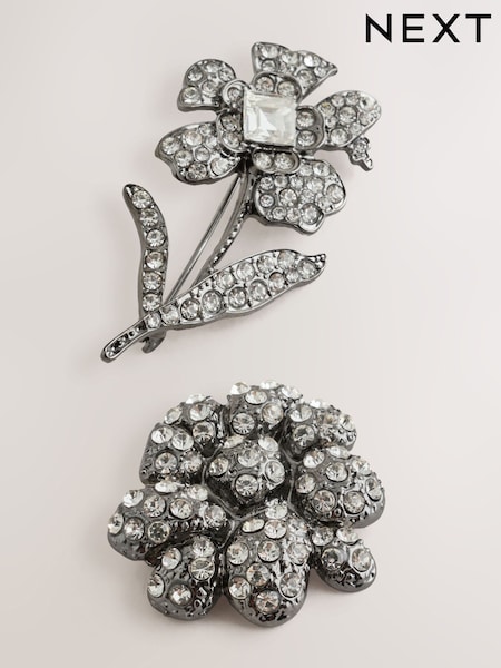 Gun Metal - Sparkle Brooches 2 Pack