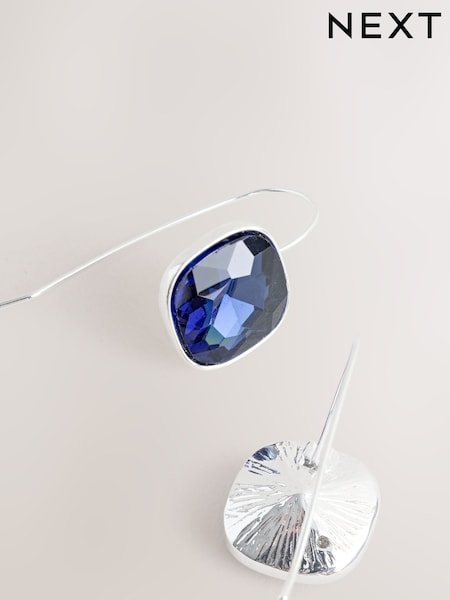 Silver Tone/Navy - Sparkle Pull Through Earrings