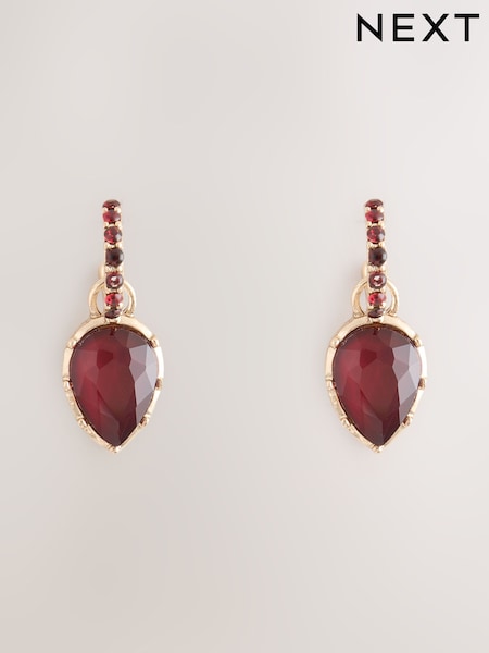 Burgundija Crveno - Stone Detail Hoop Earrings