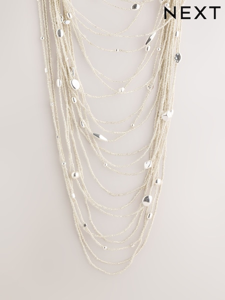 Silver Tone - Statement Multi Row Necklace