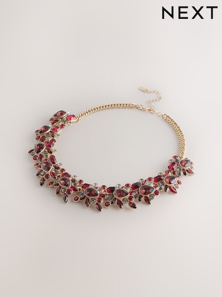 Burgundy Red - Floral Sparkle Necklace