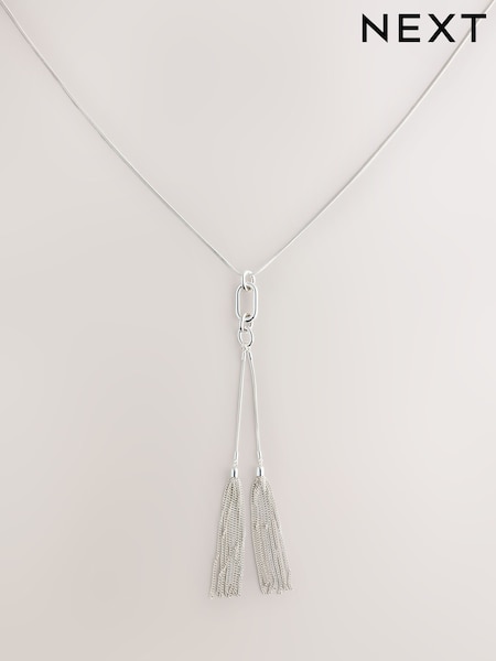 Silver Tone - Long Tassel Necklace