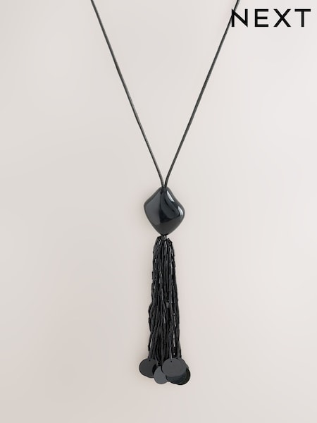 Black - Long Tassel Pendant Necklace