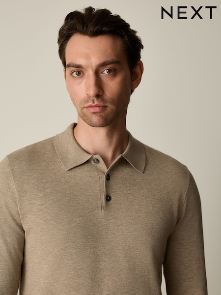 ניטרלי - Slim Fit Knitted Polo Shirt