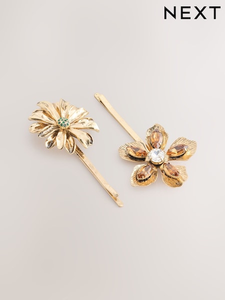 Gold Tone - Sparkle Flower Hair Clips 2 Pack