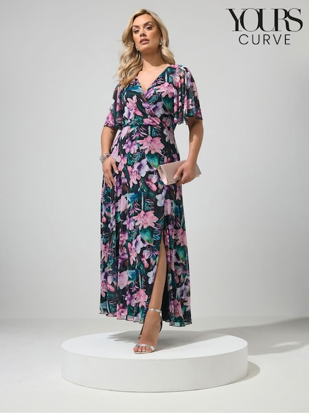 وردي/أزرق - Yours Curve Mesh Wrap Maxi Dress