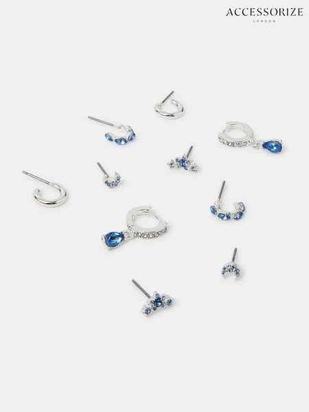 Silver - Accessorize Diamanté Gem Stud & Hoop Earrings 5 Pack