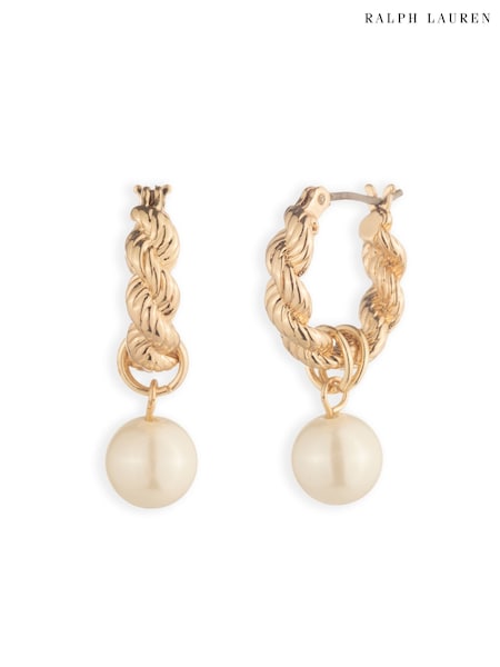 Gold - Lauren Ralph Lauren Faux Pearl Drop Hoop Earrings