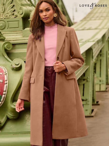 Marrón camello - Love & Roses Faux Wool Crombie Coat