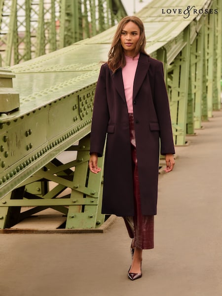 Қара - Love & Roses Faux Wool Crombie Coat