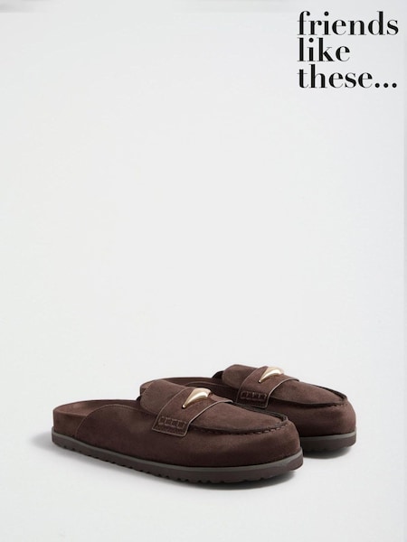 Chocolate Brown Gold Hardware - Friends Like These Faux Suede Loafers Slip On Casual Footbed