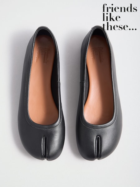 Negro - Friends Like These Faux Leather Split Toe Flat Ballerina Shoes