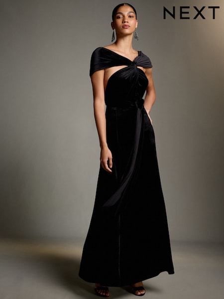 Black - Velvet Multiway Wedding Guest Bridesmaid Maxi Dress