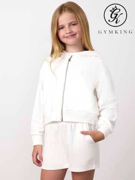 White - Gym King Mini Victory Boxy Full Zip Hoodie