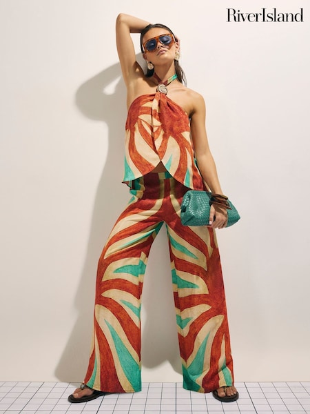 Brown - River Island Swirl Print Trousers
