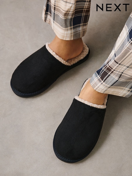 Black - Regular Microsuede Mule Slippers