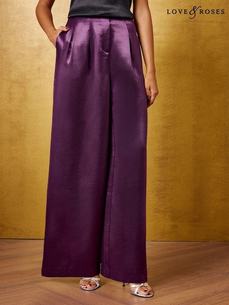 Ljubičasto - Love & Roses Tailored Satin Palazzo Trousers
