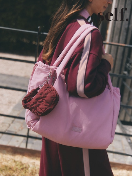 Çəhrayı - Self. Nylon Ruched Charm Pouch Bag