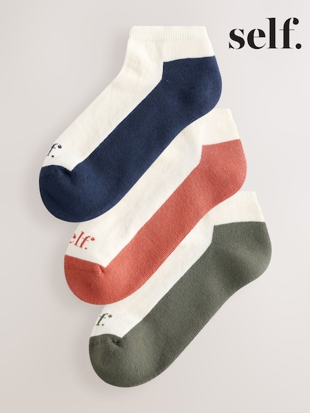 Rust Brown - Self. Colour Block Trainer Socks 3 Pack