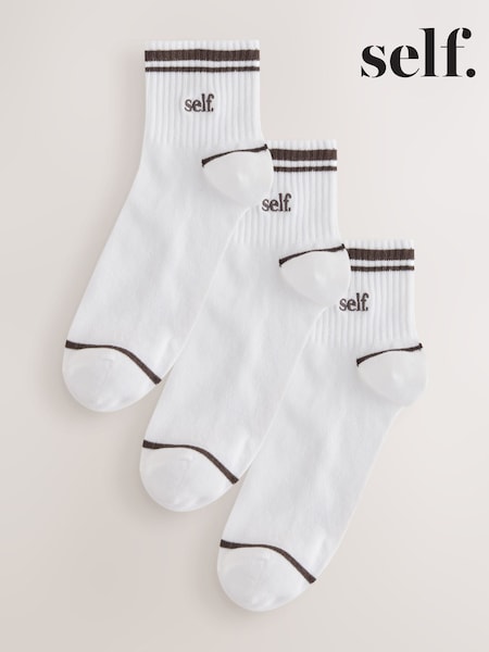 Ecru - Self. Ribbed Cropped Ankle Socks 3 Pack