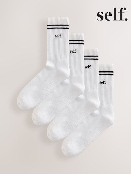 White - Self. Ribbed Grippy Pilates Ankle Socks