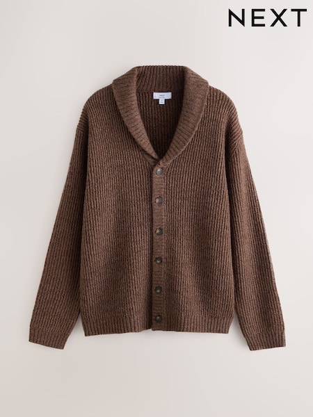 Chocolate Brown - Regular Shawl Collar Rib Cardigan