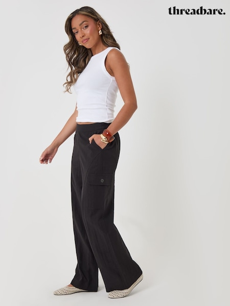 Black - Threadbare Wide Leg Cargo Trousers