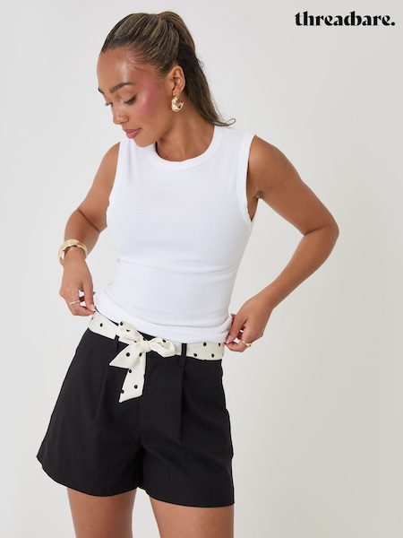 Black - Threadbare Tailored Shorts With Polka Dot Satin Scarf Belt