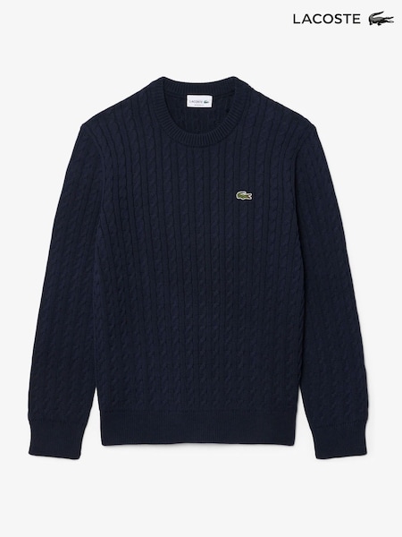 Blue - Regular Lacoste Cable Knit Cotton Sweater