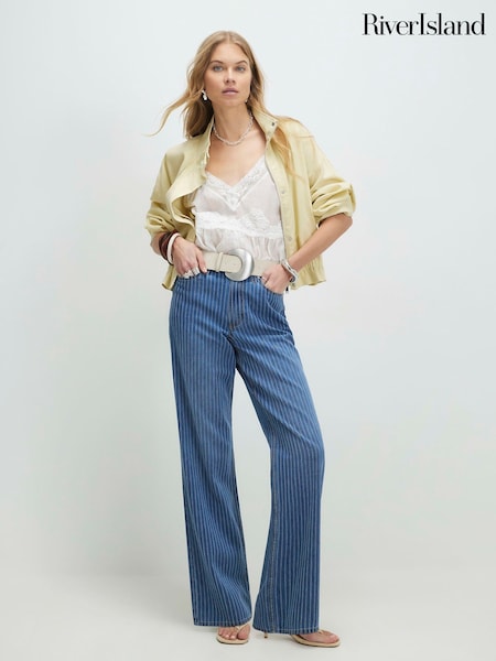 Blue - River Island High Rise Relaxed Straight Jeans