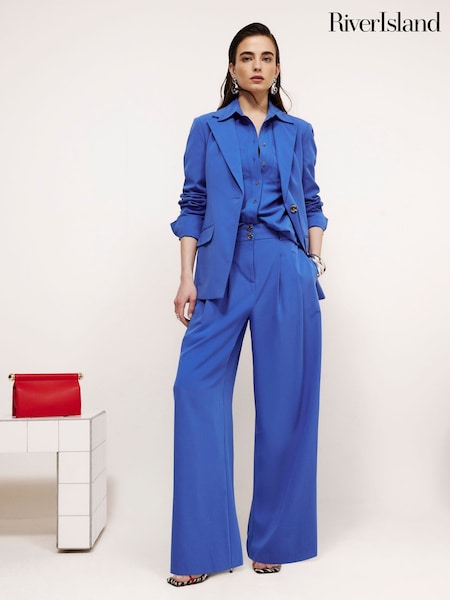 Blue - River Island Tailored Wide Leg Trousers