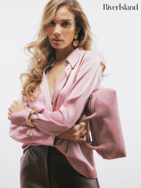 Pink - River Island Premium Leather East West Bowler Bag