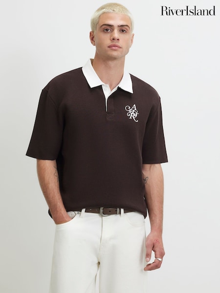 Brown - Regular River Island Regular Fit Compact Rugby Shirt