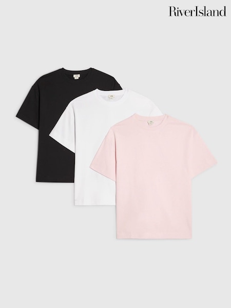 Қызғылт - River Island Branded Boyfriend T-shirts 3 Pack
