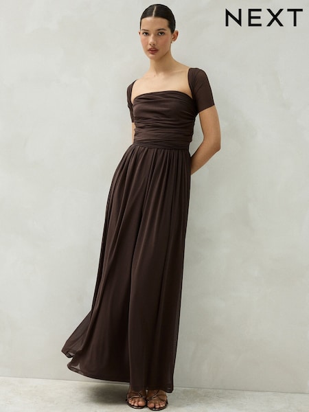 Chocolate Brown - Mesh Multiway Wedding Guest Bridesmaid Maxi Dress