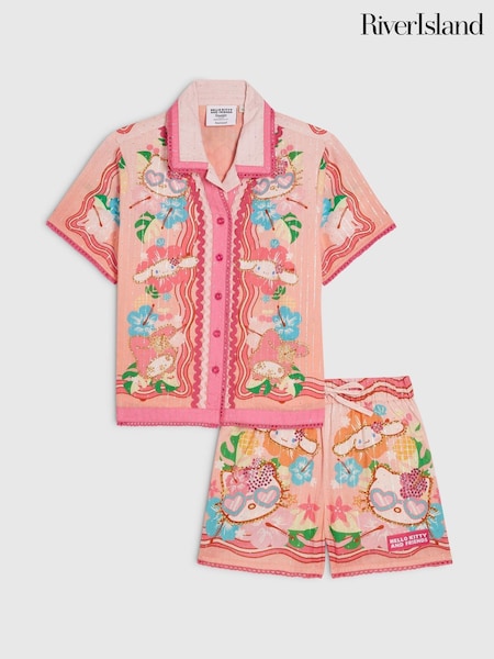 Pink - River Island Hello Kitty Beach Shirt & Shorts Set