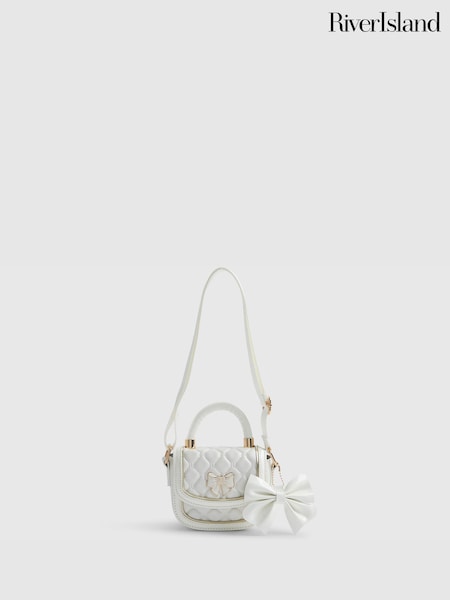 Cream - River Island Bow Quilted Cross Body Bag
