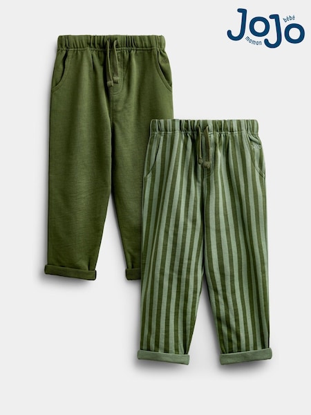 Khaki Green - Jojo Maman Bébé 2-pack Vertical Stripe & Plain Joggers