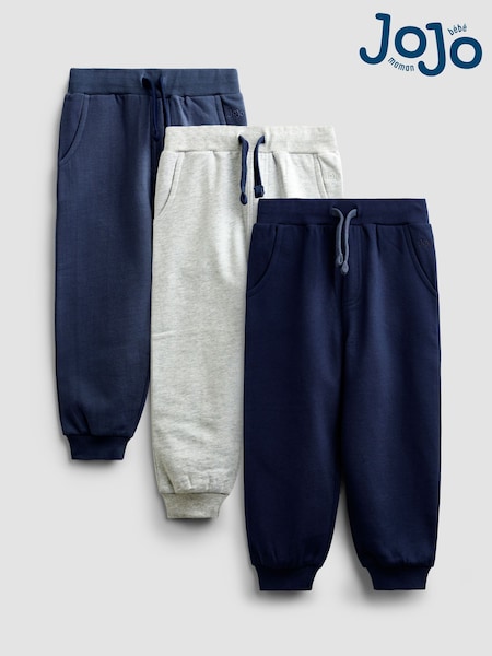 White Blue & Navy - Jojo Maman Bébé 3-pack Joggers