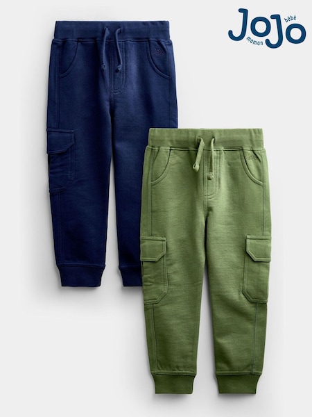 Khaki Green & Navy Blue - Jojo Maman Bébé 2-pack Cargo Joggers