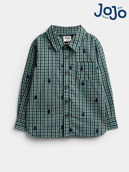 Green Check Christmas Tree - Jojo Maman Bébé All Over Embroidered Shirt