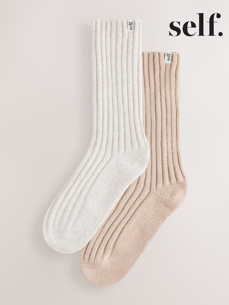 Oatmeal - Self. Slouch Knit Rib Crew Socks 2 Pack