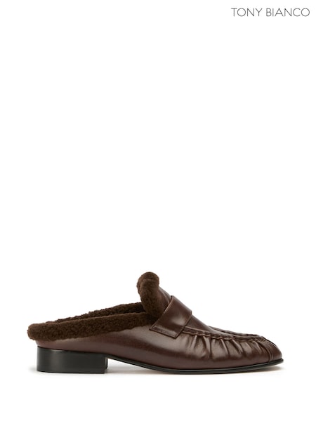 Brown - Tony Bianco Leather Backless Glacier Loafers