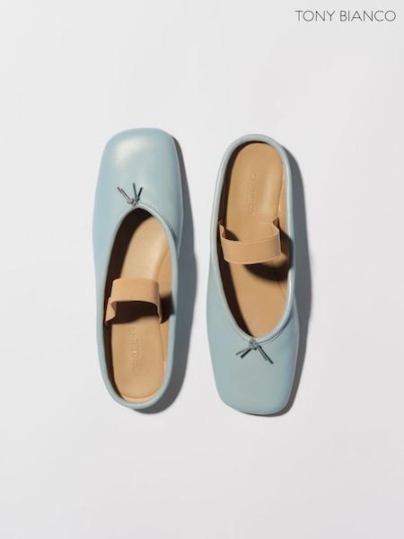 Blue - Tony Bianco Leather City Ballet Strap Flat
