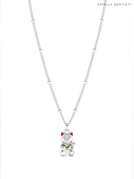 Silver Tone - Estella Bartlett Silver Lucky Cat Necklace
