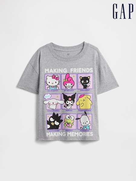 Hello Kitty в сиво - Gap Oversized Graphic Short Sleeve T-shirt (4-13yrs)