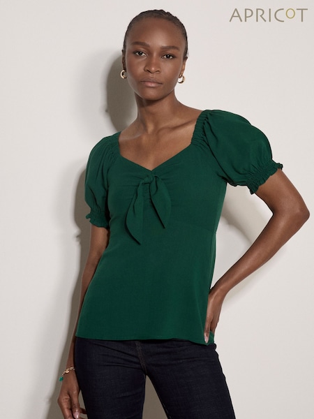 Green - Apricot Tie Front Milkmaid Top