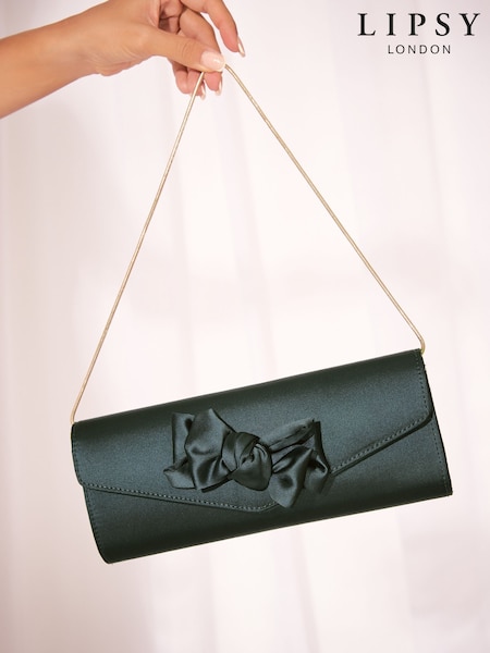 Satén verde esmeralda - Bolso cartera con lazo de Lipsy