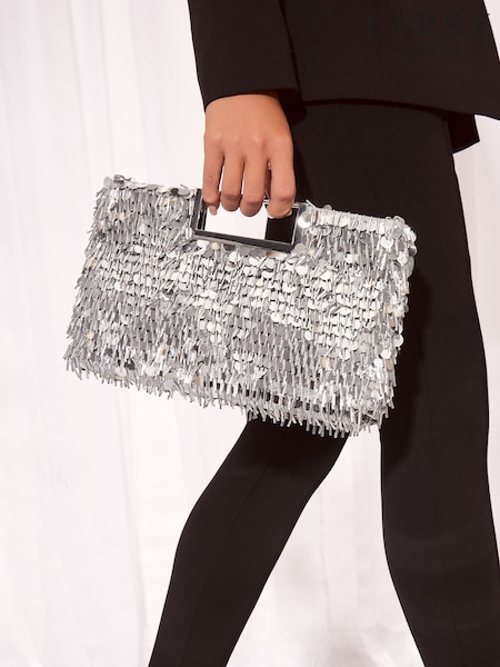 Silver Sequin - Lipsy Top Handle Clutch Bag