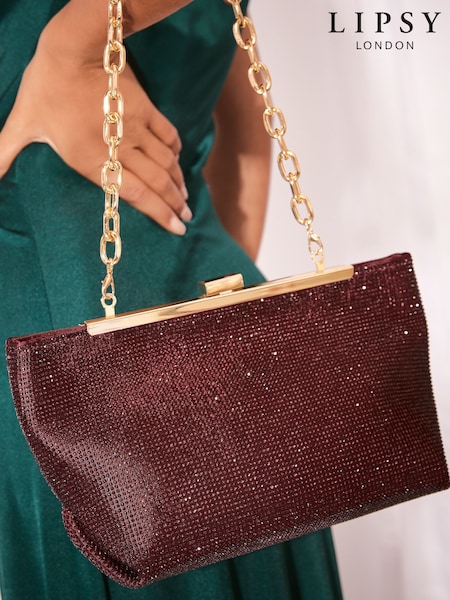 Burgundy Red Sparkle - Lipsy Wing Frame Clutch Bag